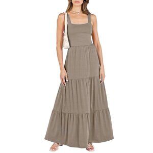 Beige Brown Soft Tiered Maxi Dress w. Pockets & Bra-Friendly Straps!